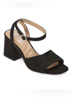 Jellypop Black Suede Block Heel Sandals with Ankle Strap